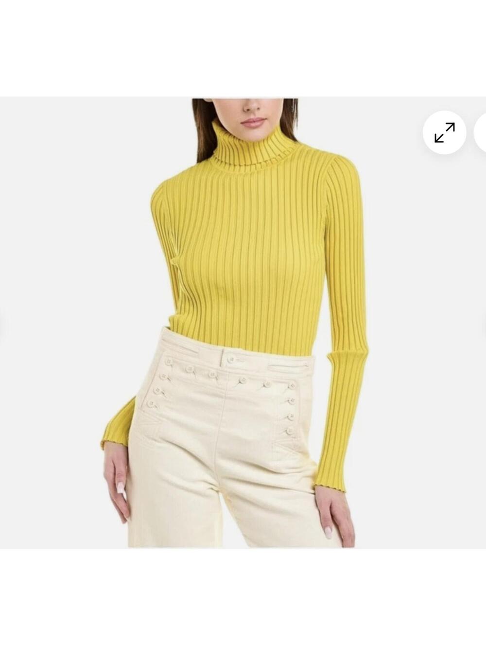 Tory Burch Yellow Ribbed Turtleneck Sweater